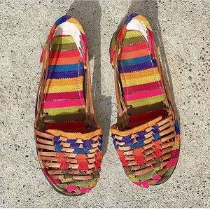 Vintage huaraches rainbow woven flats